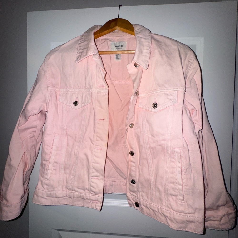 Forever 21 Pink Jean Jacket Classic Oversized Denim Style